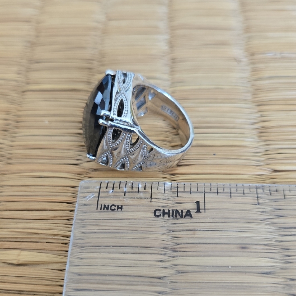 TACORI 925 Silver Ring with Black Hematite Faceted Cushion Cut Stone - Picture 6 of 10
